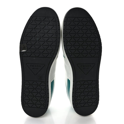 Prada Vitello Sport Spazzolato Rois Metal Triangle Logo Mens Downtown Low Top Sneakers 10 White Green 6 of 10