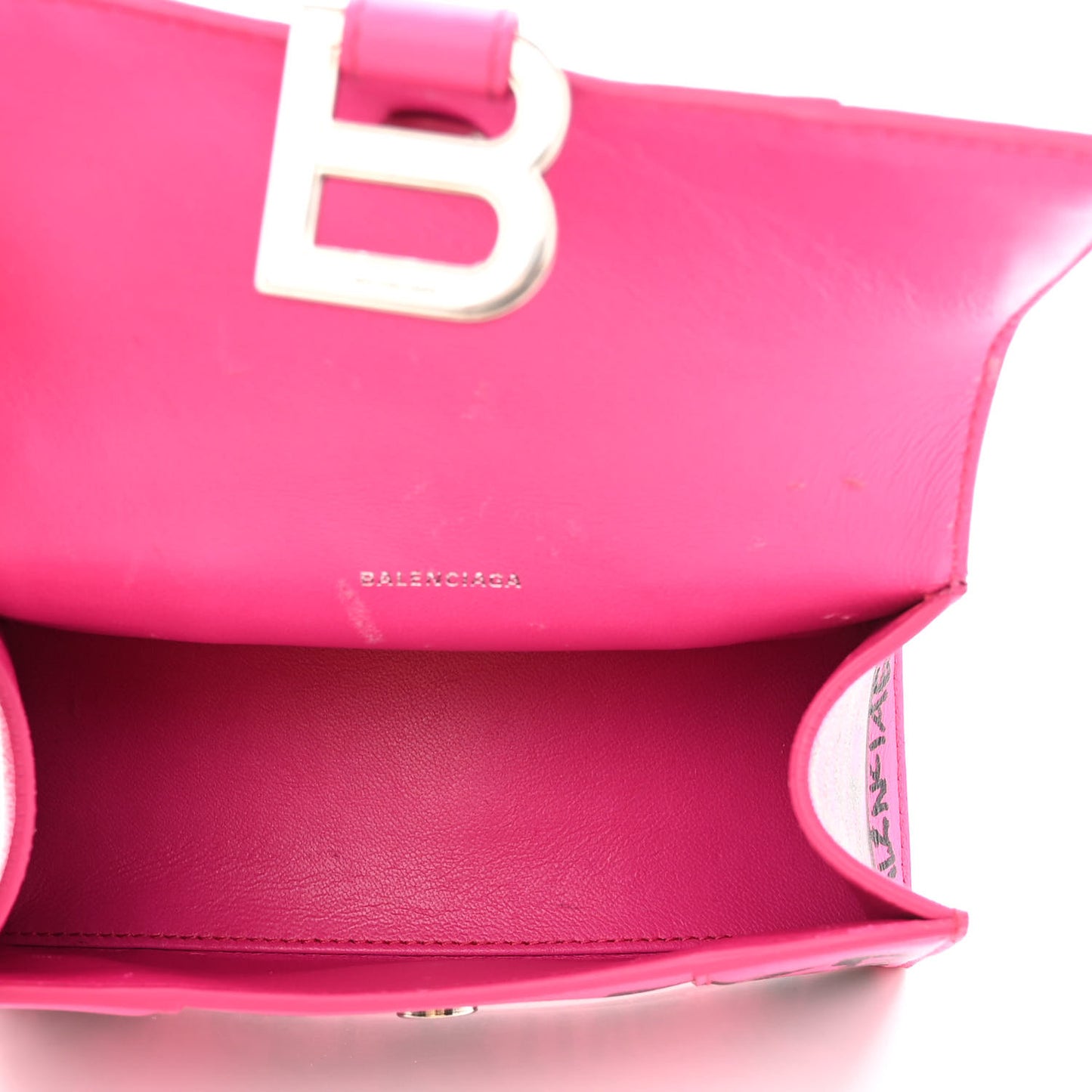 Smooth Calfskin Graffiti Hourglass Top Handle Bag XS Acid Fuchsia Black