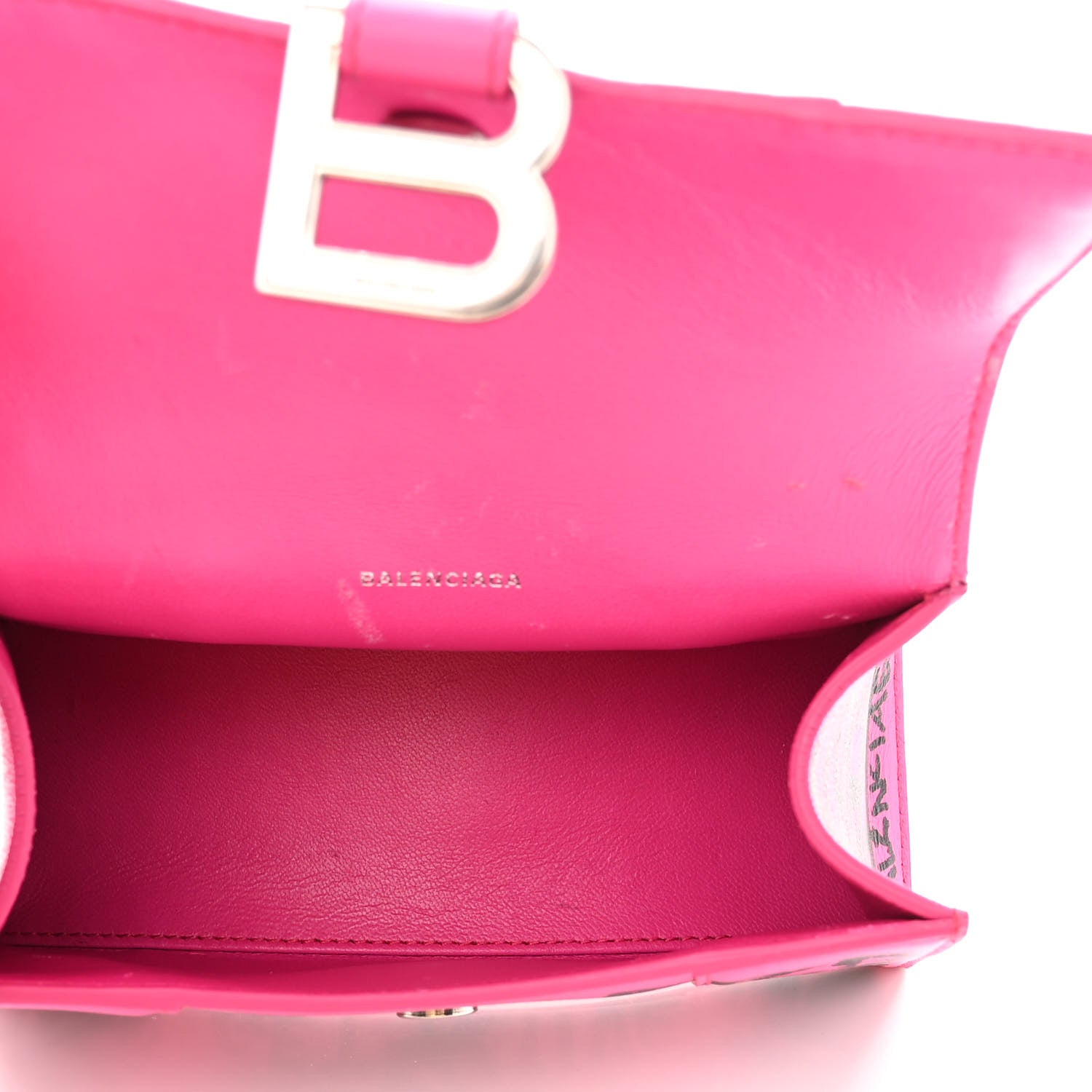 Balenciaga Smooth Calfskin Graffiti Hourglass Top Handle Bag XS Acid Fuchsia Black 5 of 13