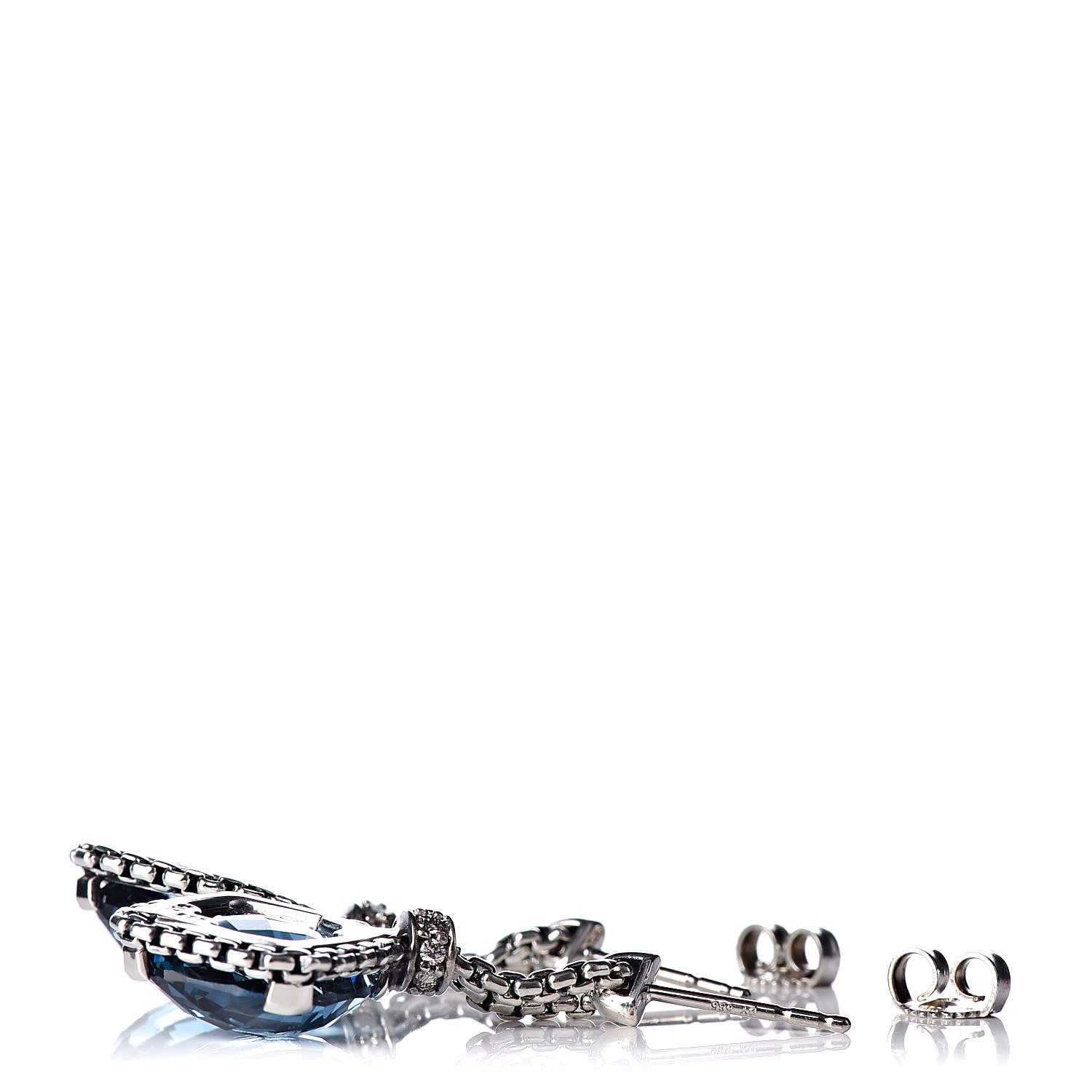 David Yurman Sterling Silver Diamond Blue Topaz Cushion On Point Drop Earrings 3 of 4