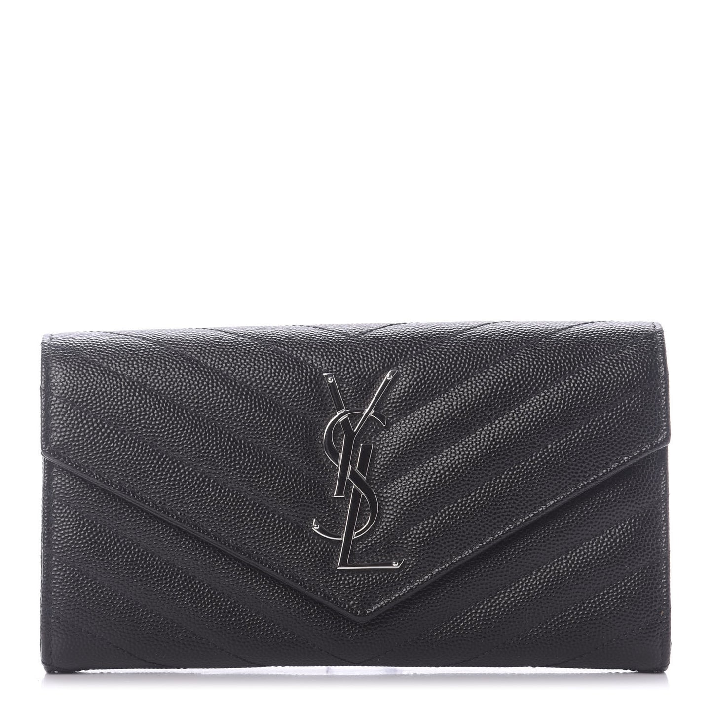 Grain De Poudre Matelasse Chevron Monogram Flap Wallet Black