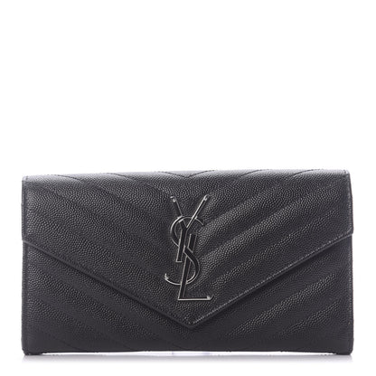 Saint Laurent Grain De Poudre Matelasse Chevron Monogram Flap Wallet Black 1 of 10
