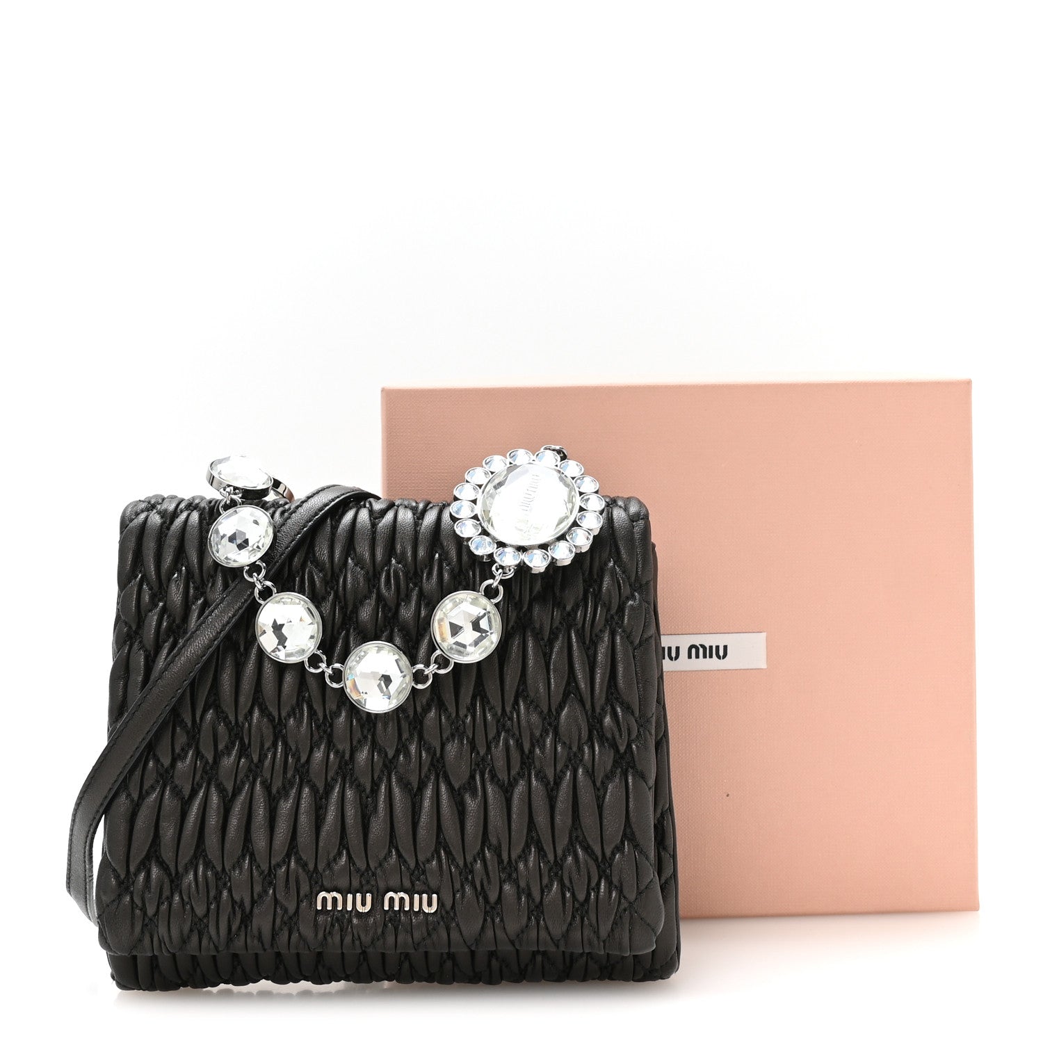 Miu Miu Nappa Matelasse Crystal Shoulder Bag Black 12 of 12