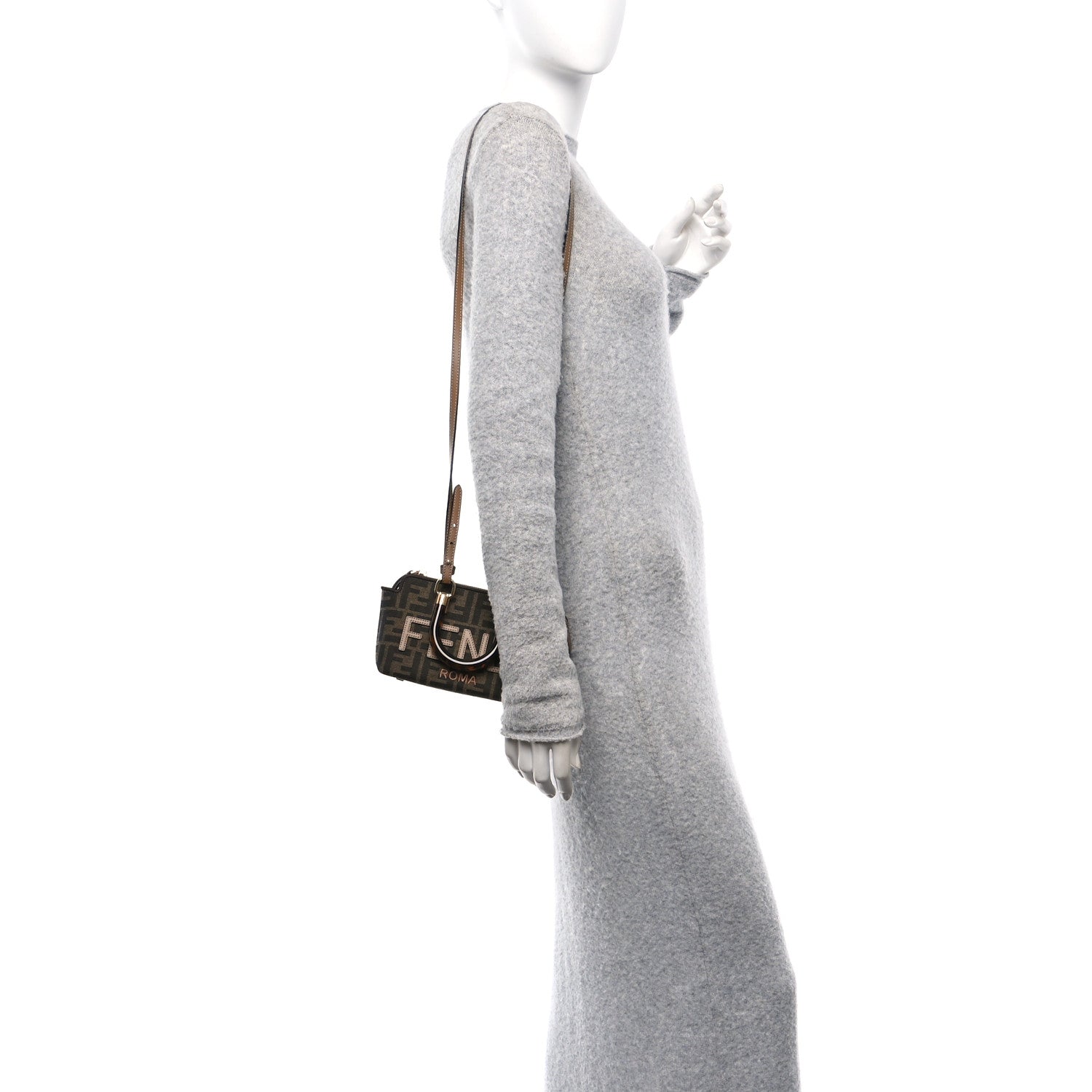 Fendi Fabric Jacquard Vitello King Plexiglass FF 1974 Logo Embroidered Mini By The Way Top Handle Boston Bag Tobacco Moro Sand 2 of 10