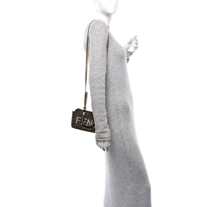 Fendi Fabric Jacquard Vitello King Plexiglass FF 1974 Logo Embroidered Mini By The Way Top Handle Boston Bag Tobacco Moro Sand 2 of 10