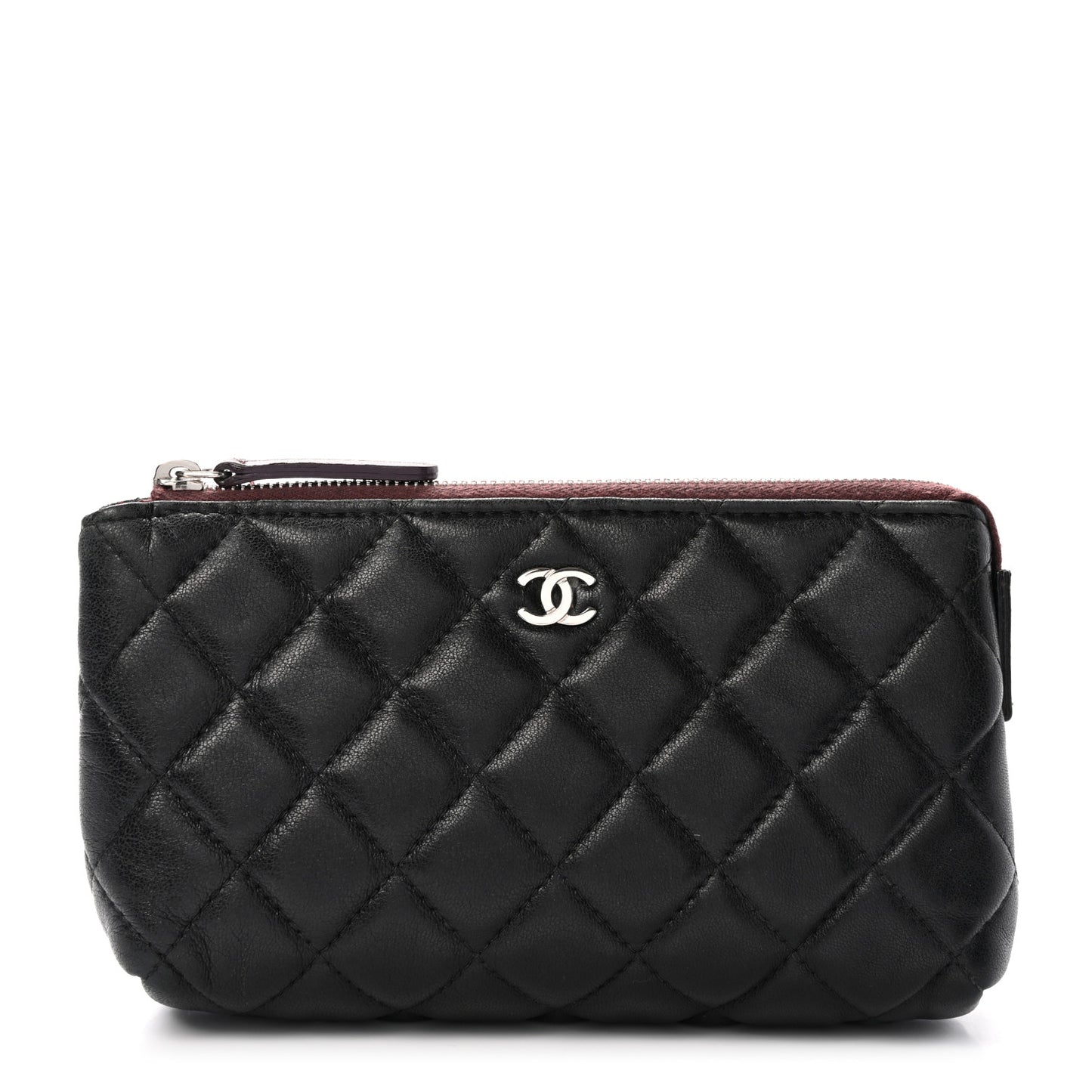 Lambskin Quilted Cosmetic Pouch Black