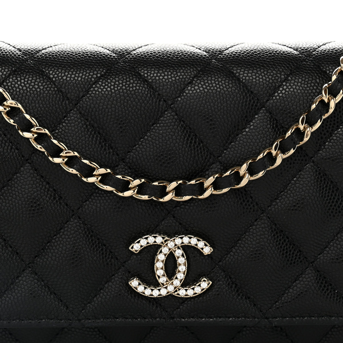 Chanel Caviar Quilted Crystal CC Wallet On Chain WOC Black 9 of 11