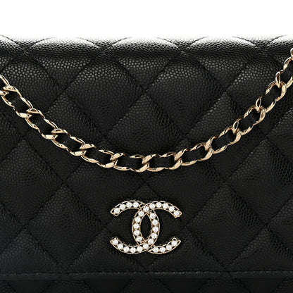 Chanel Caviar Quilted Crystal CC Wallet On Chain WOC Black 9 of 11
