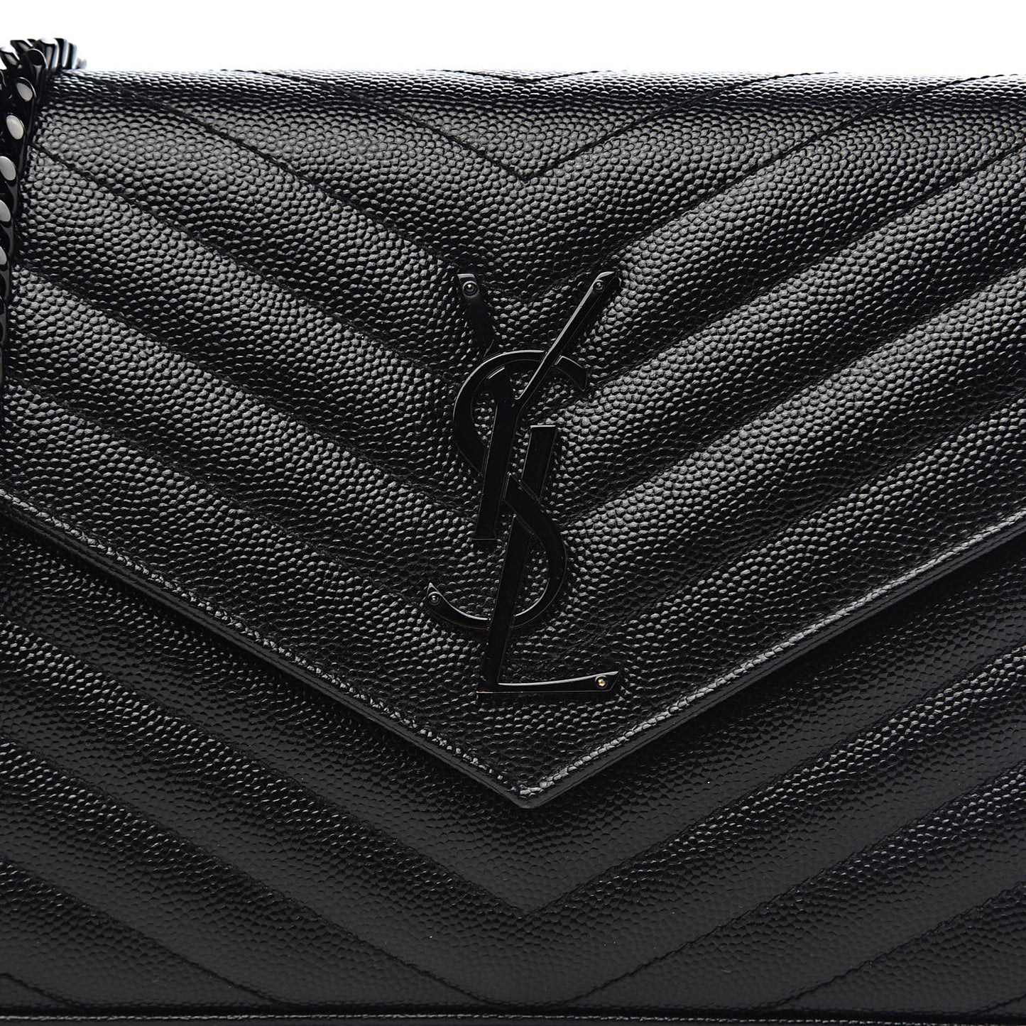 Grain De Poudre Matelasse Chevron Monogram Chain Wallet Black