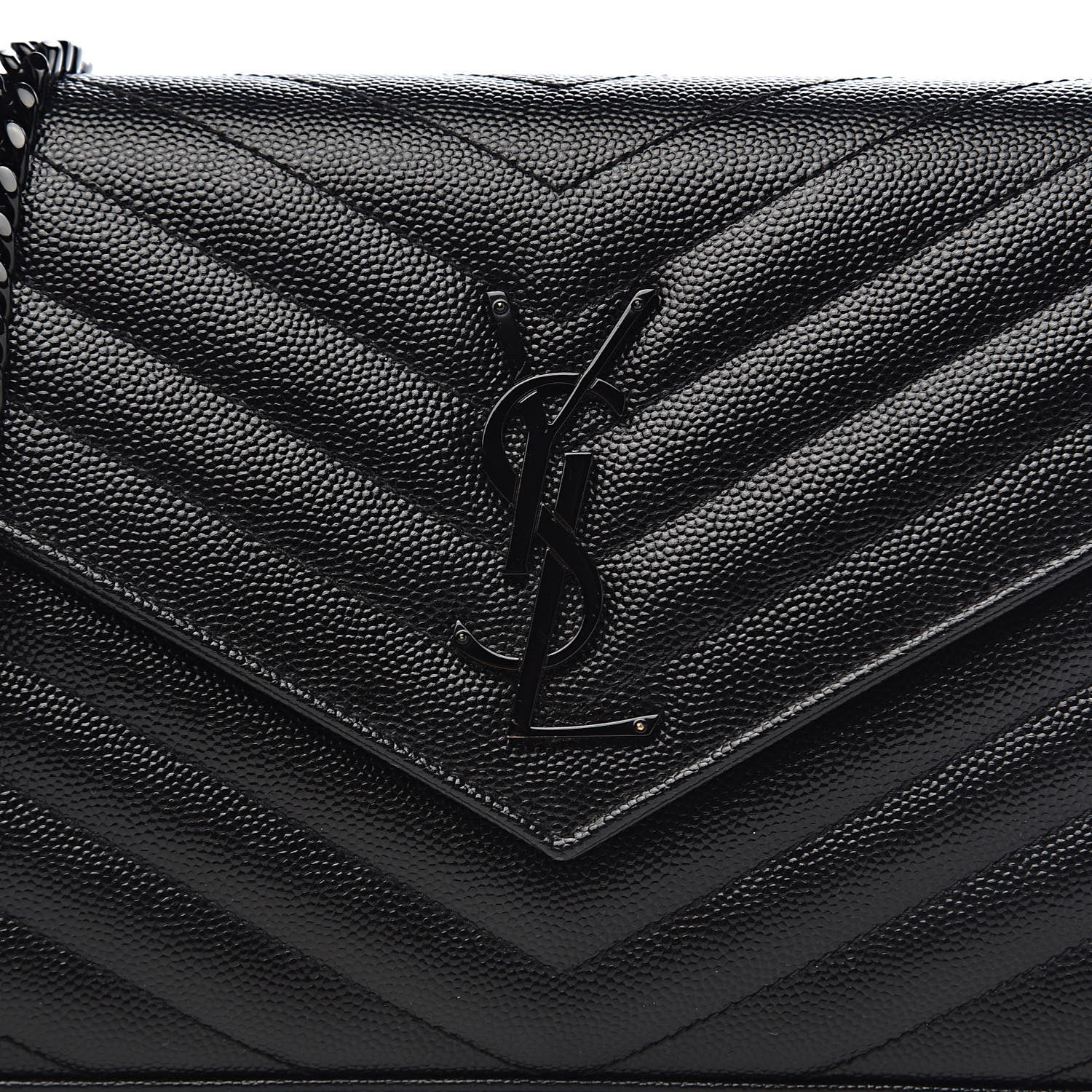 Saint Laurent Grain De Poudre Matelasse Chevron Monogram Chain Wallet Black 10 of 10