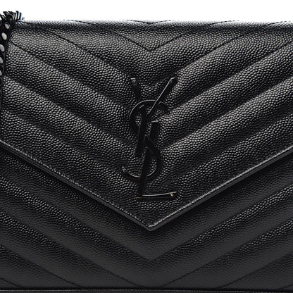Saint Laurent Grain De Poudre Matelasse Chevron Monogram Chain Wallet Black 10 of 10