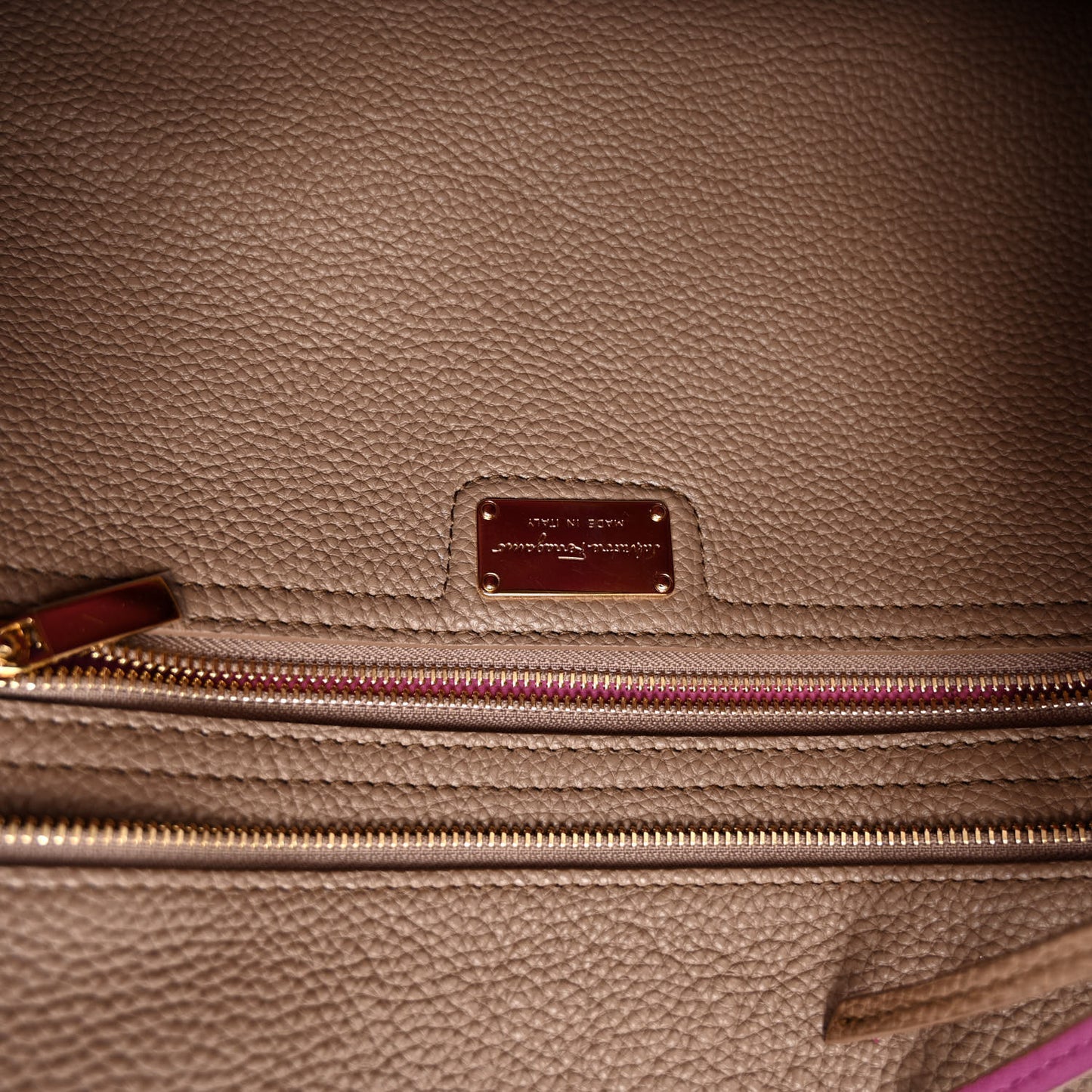Grained Calfskin Double Handle Medium Amy Tote Beige Pink