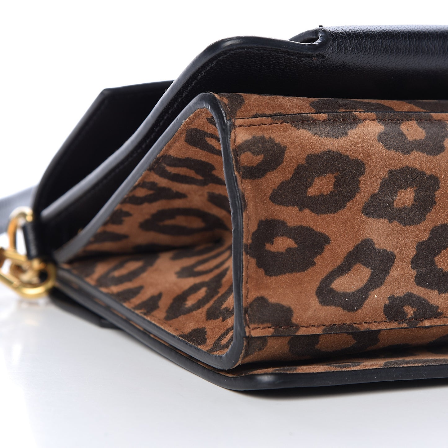 Calfskin Suede Leopard Print Small GV3 Shoulder Bag Black Chestnut