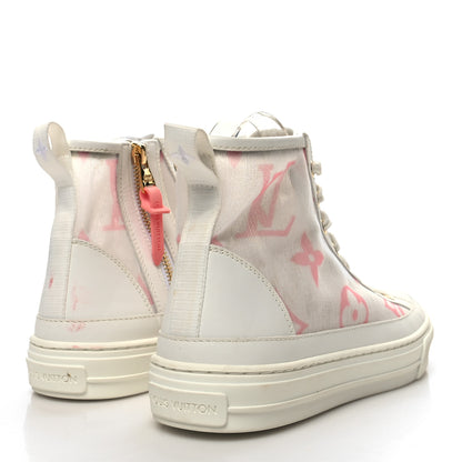 Louis Vuitton Technical Fabric Calfskin Monogram Giant Printed Stellar Sneaker Boots 38.5 Pink 4 of 9