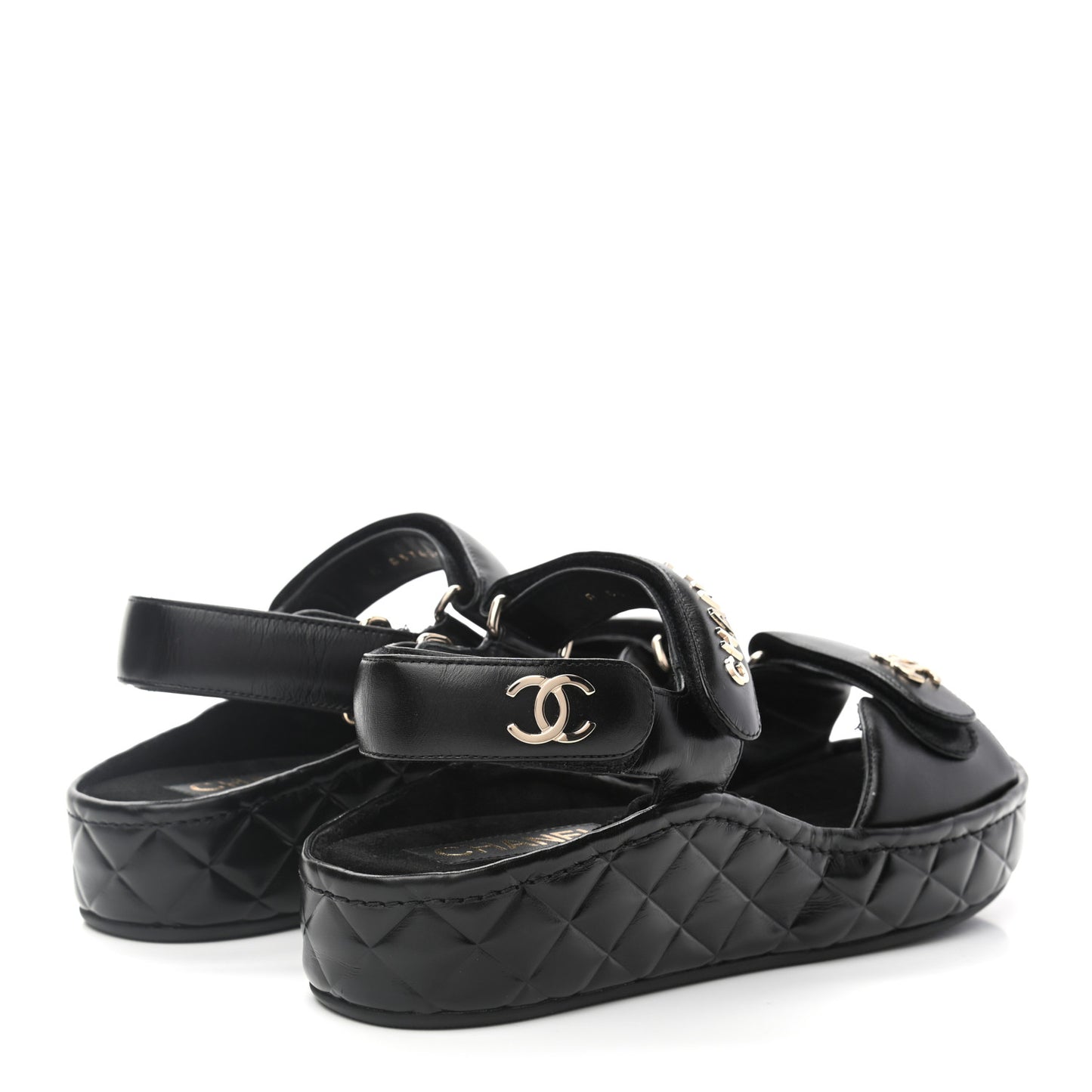 Shiny Calfskin Logo Platform Sandals 39 Black