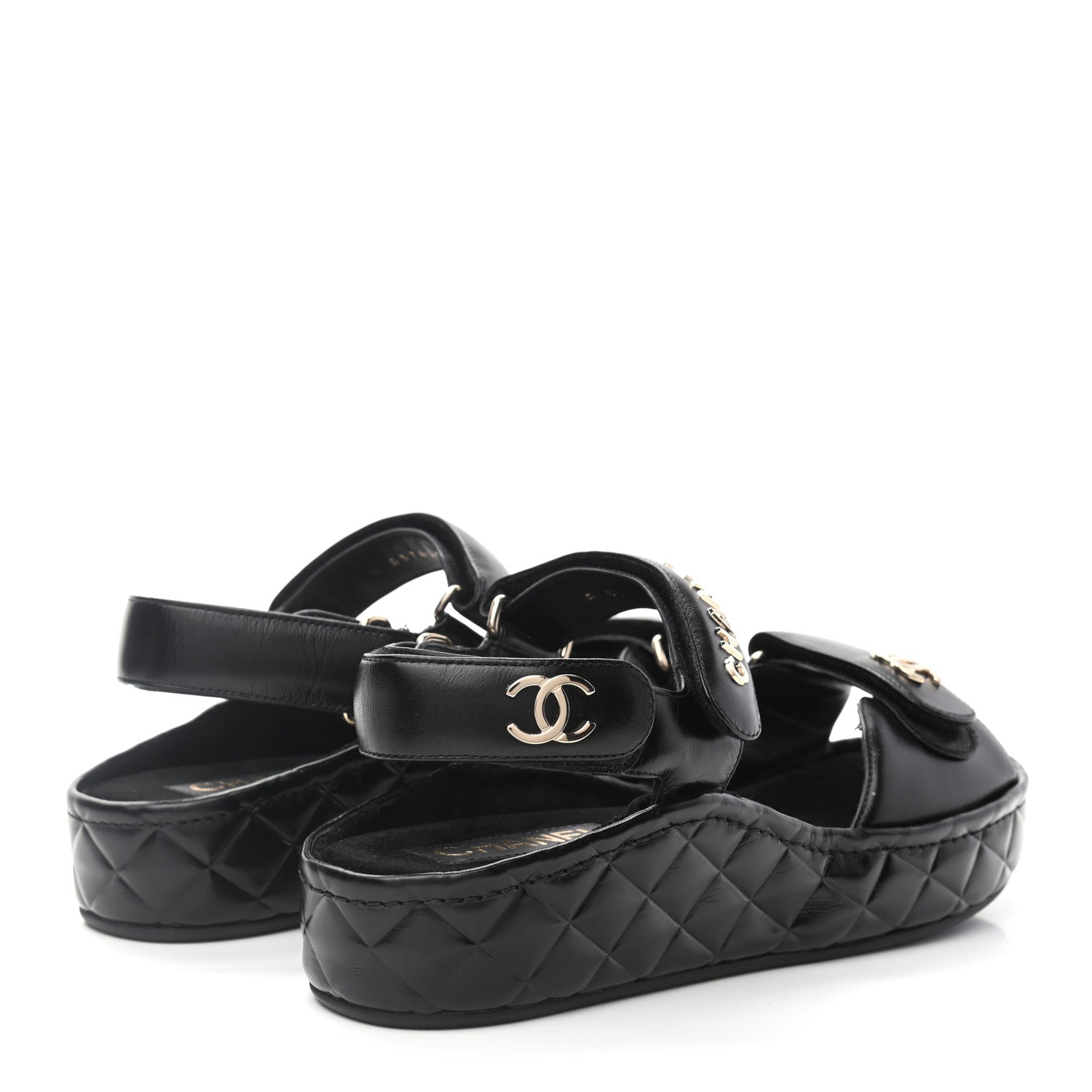 Chanel Shiny Calfskin Logo Platform Sandals 39 Black 4 of 8