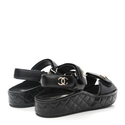 Chanel Shiny Calfskin Logo Platform Sandals 39 Black 4 of 8