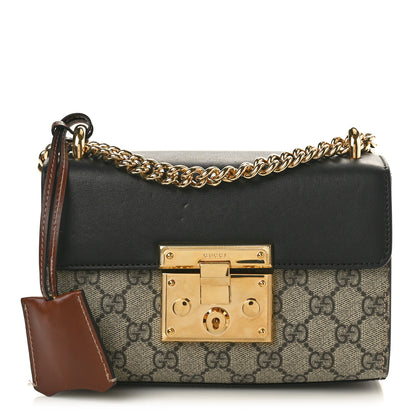 Gucci GG Supreme Monogram Calfskin Small Padlock Shoulder Bag Beige Black Cuir 1 of 11