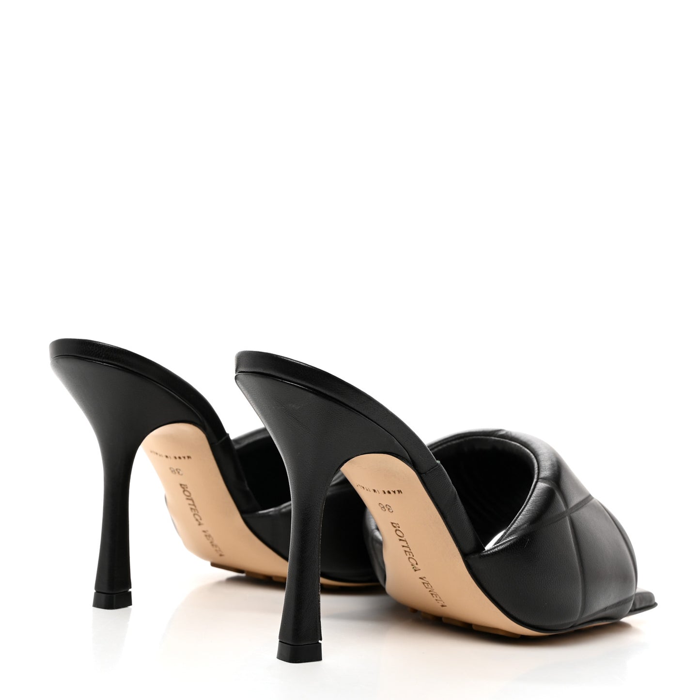 Nappa Quilted Rubber Lido Mule Sandals 38 Black