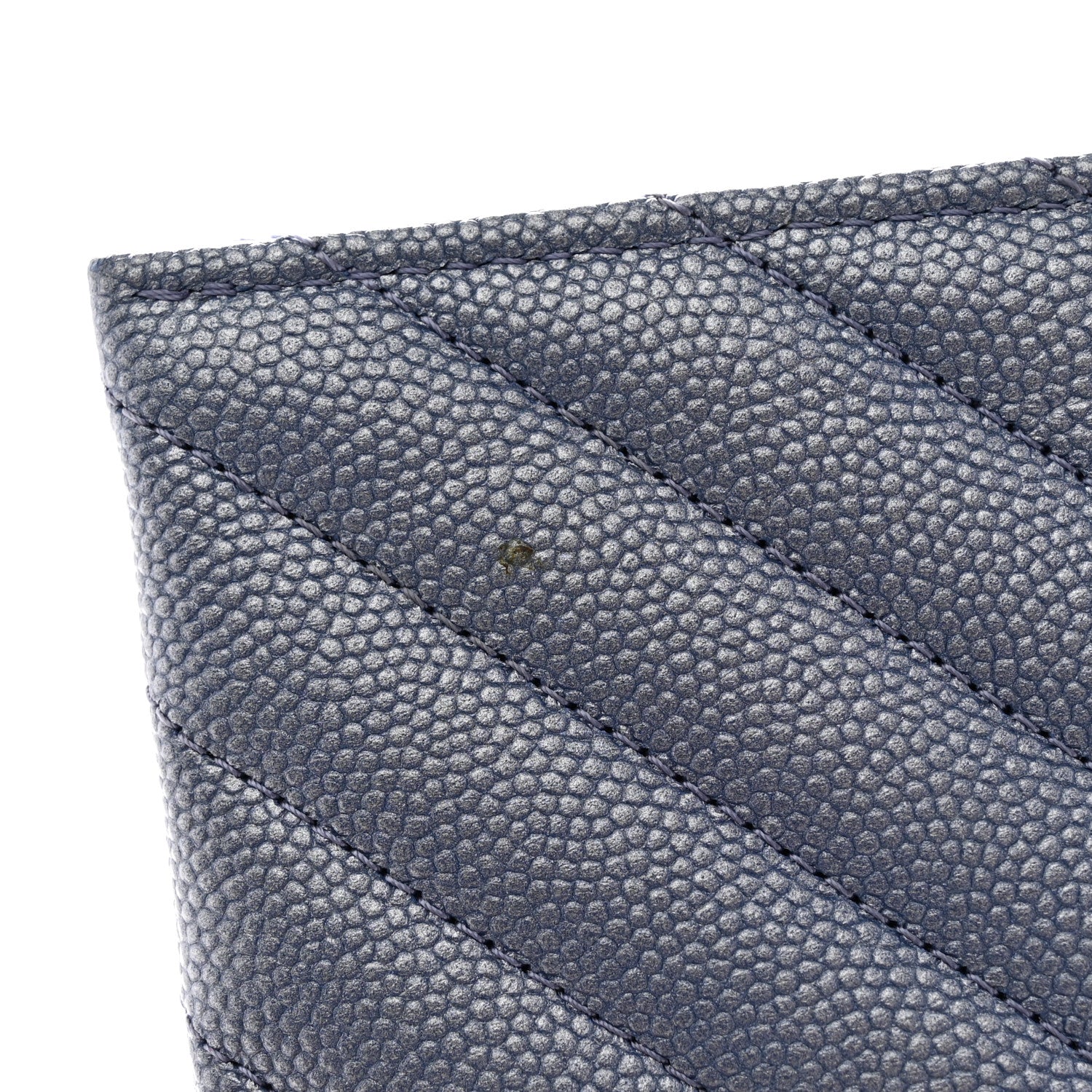 Chanel Metallic Caviar Chevron Quilted Mademoiselle Vintage Zip Pouch Blue 8 of 9