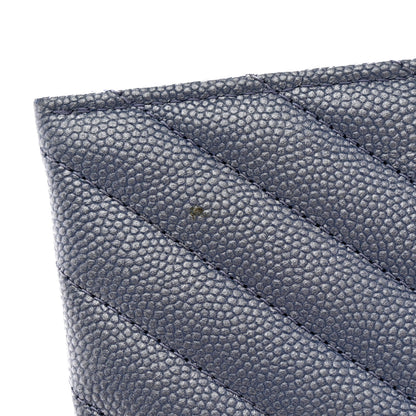Chanel Metallic Caviar Chevron Quilted Mademoiselle Vintage Zip Pouch Blue 8 of 9