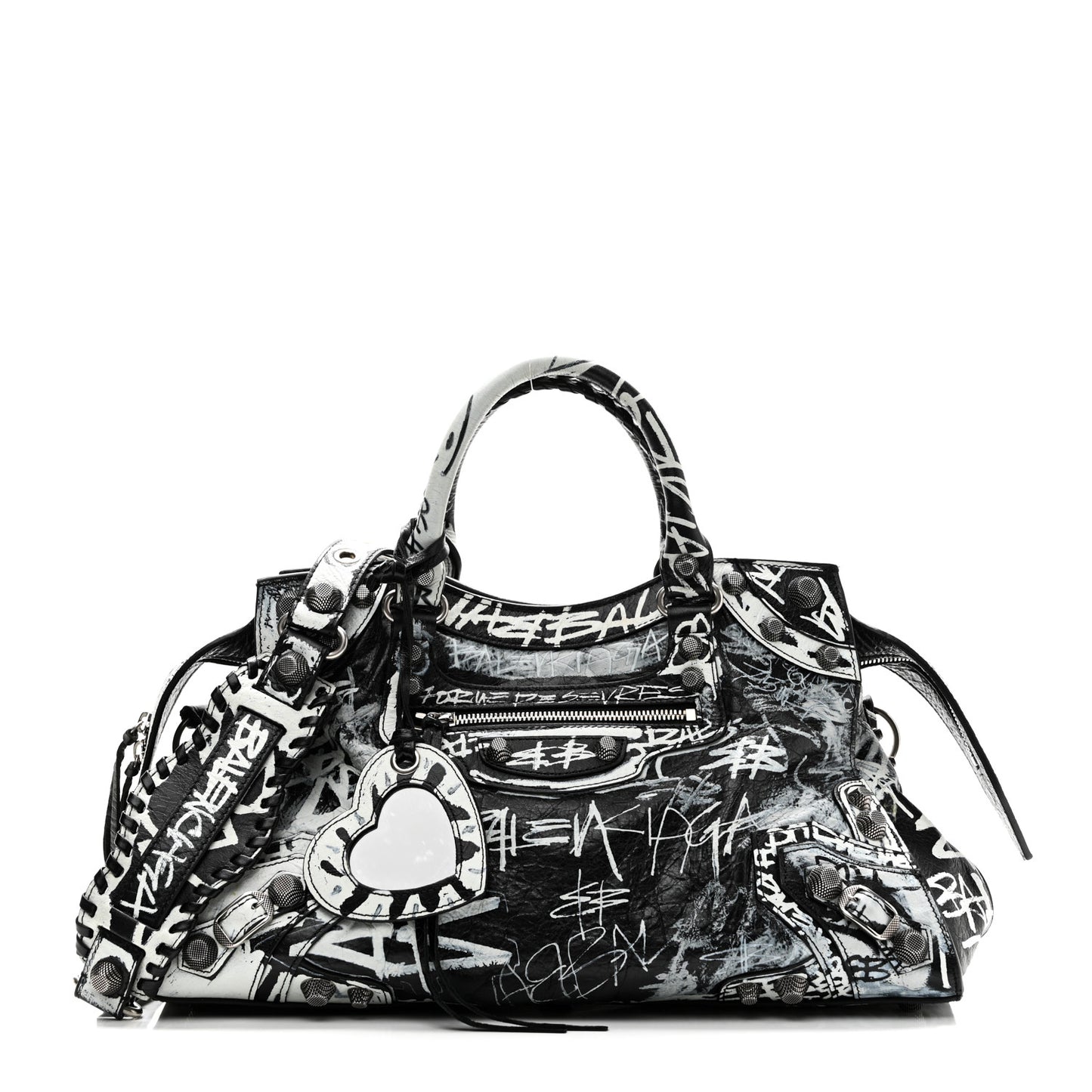 Agneau Arena Graffiti Neo Cagole City Handbag Black White
