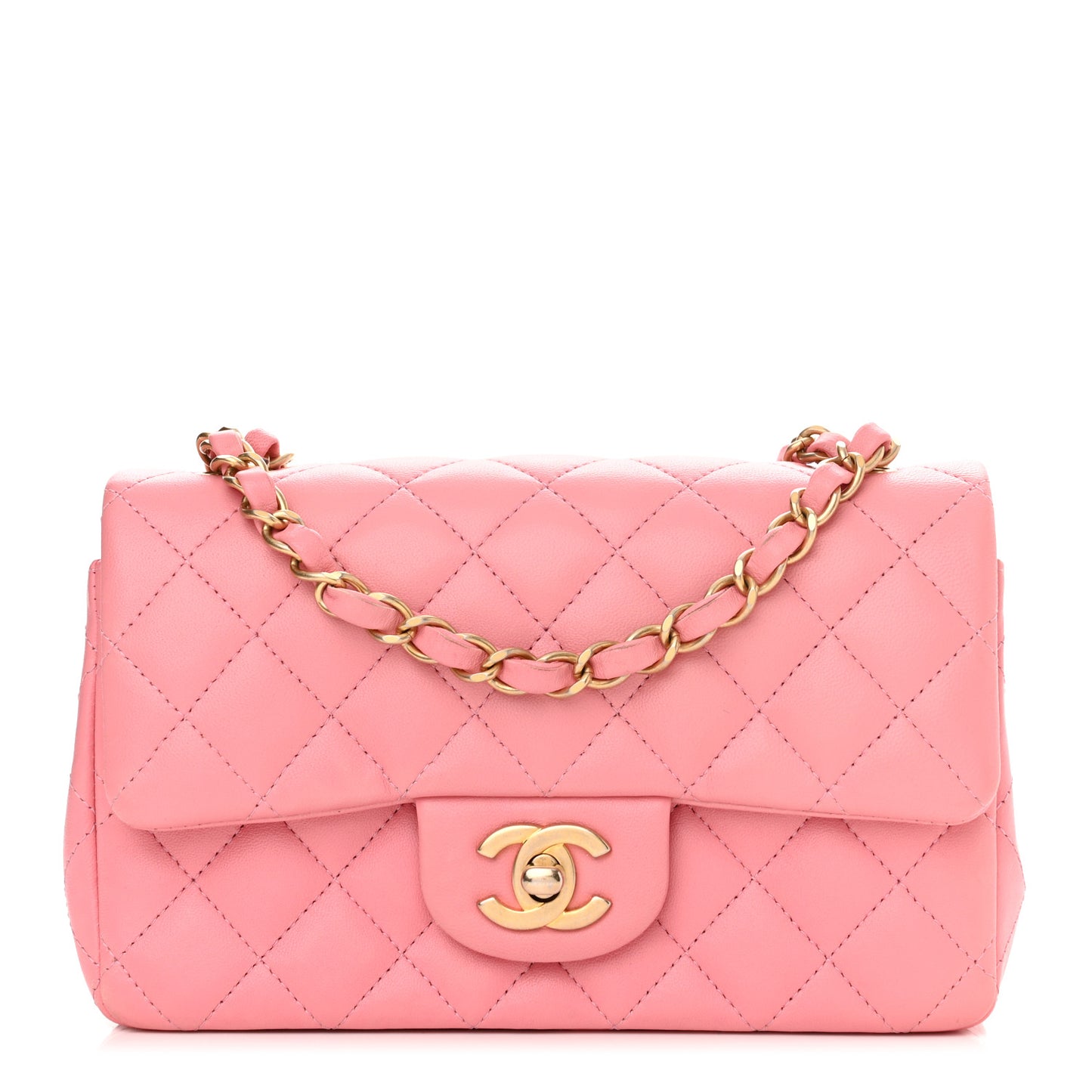 Lambskin Quilted Mini Rectangular Flap Pink