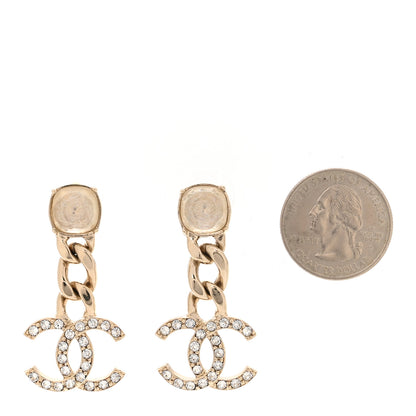 Chanel Glass Crystal CC Chain Drop Earrings Gold 2 of 5