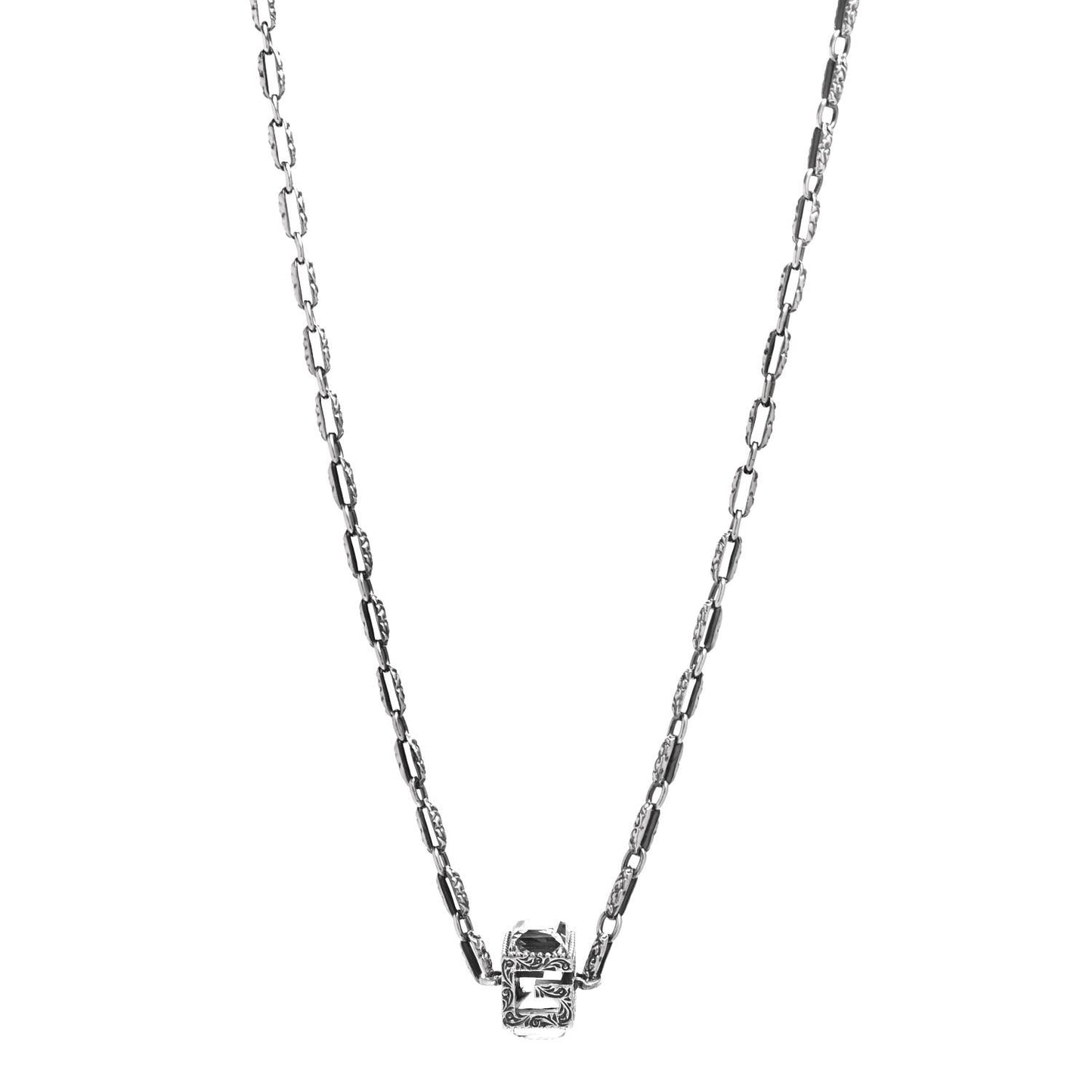 Sterling Silver Rock Crystal Textured G-Cube Pendant Necklace