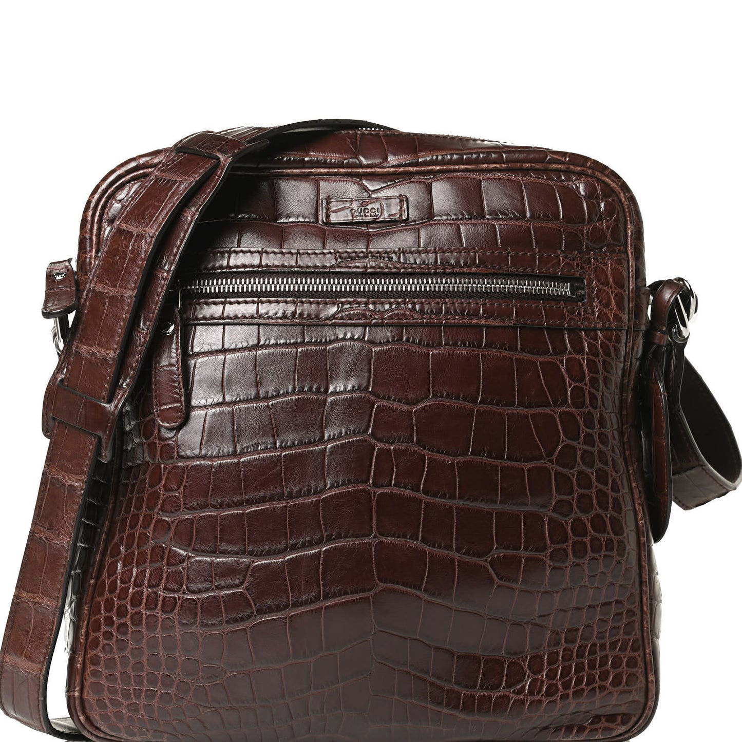 Crocodile Medium Messenger Bag Brown