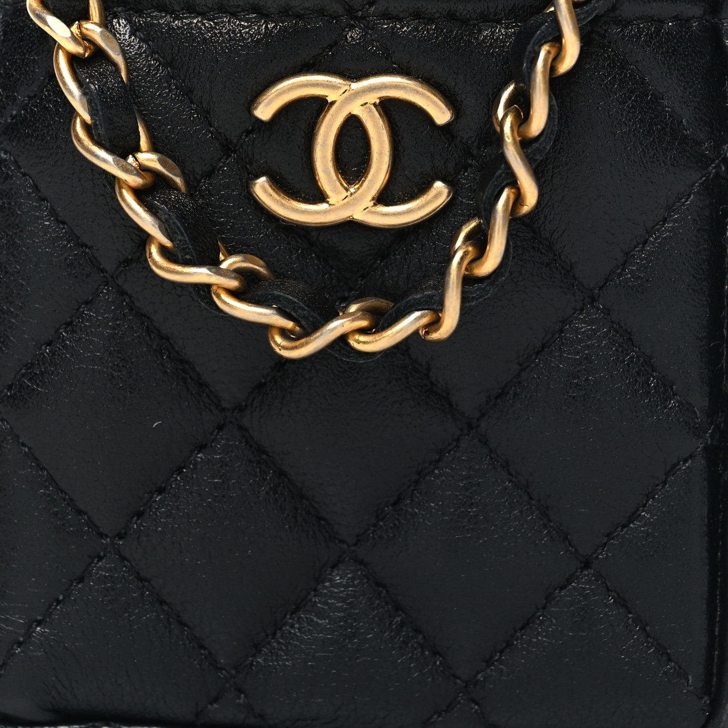 Calfskin Quilted Mini Drawstring Bucket Bag Black