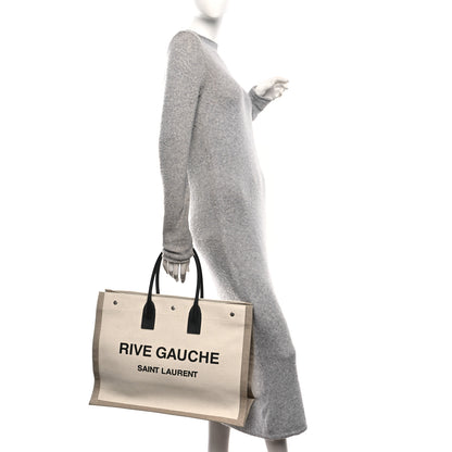 Saint Laurent Linen Calfskin Rive Gauche Tote Optic White 2 of 10