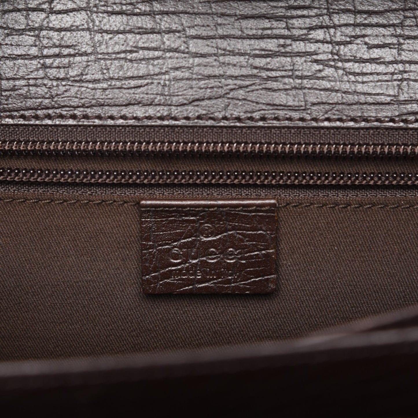 Calfskin Embossed Gusset Briefcase Brown