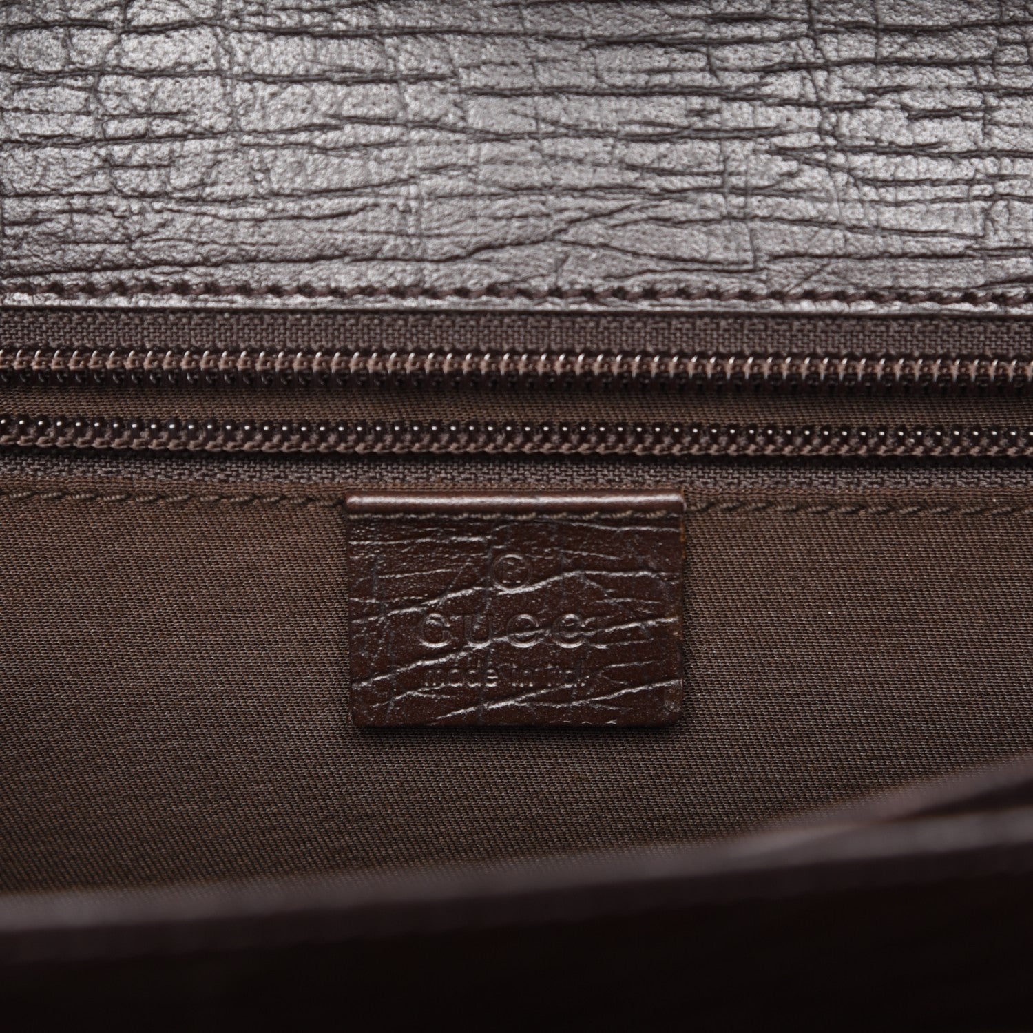 Gucci Calfskin Embossed Gusset Briefcase Brown 7 of 9