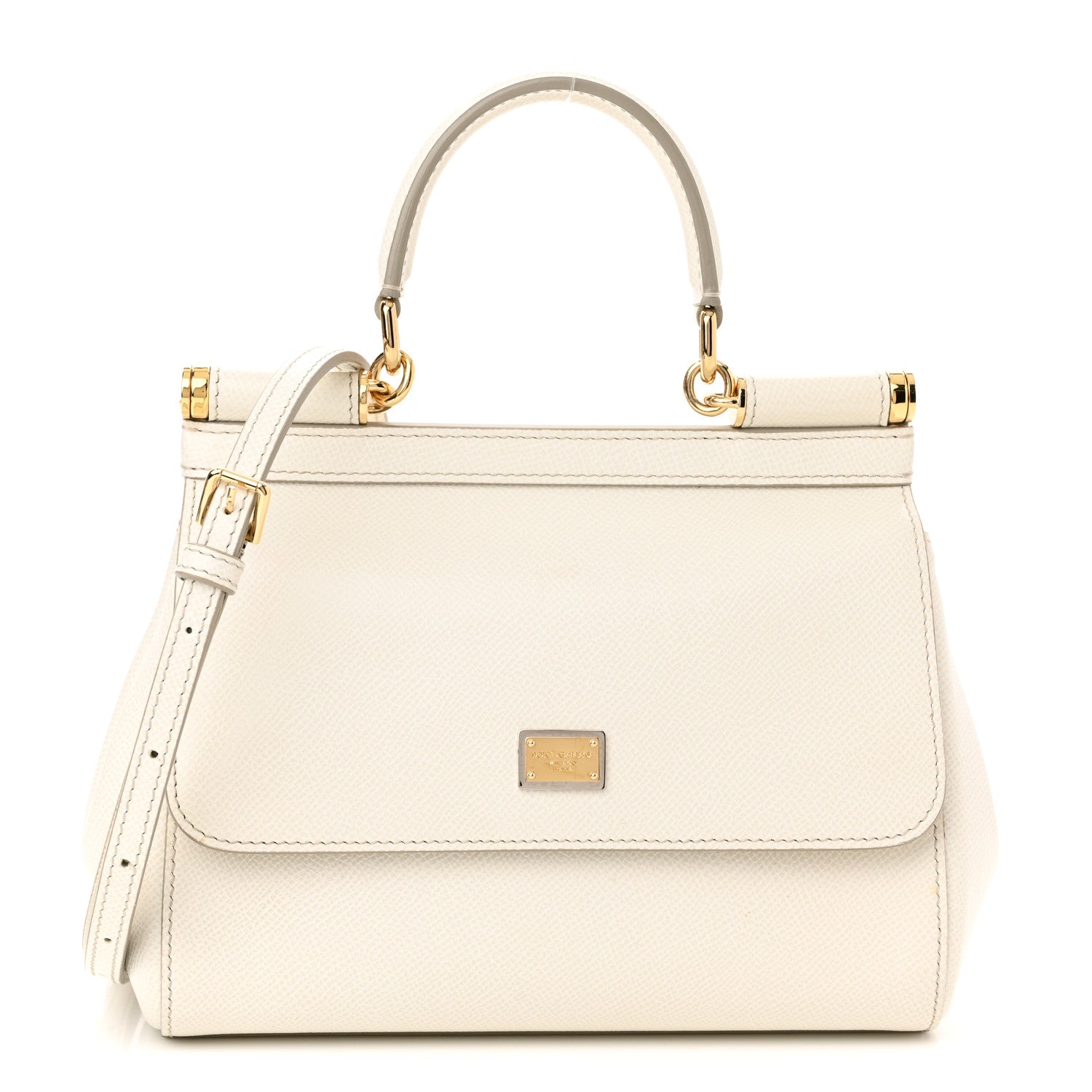 Dolce & Gabbana Lizard Calfskin Embossed Small Miss Sicily Satchel White 1 of 9