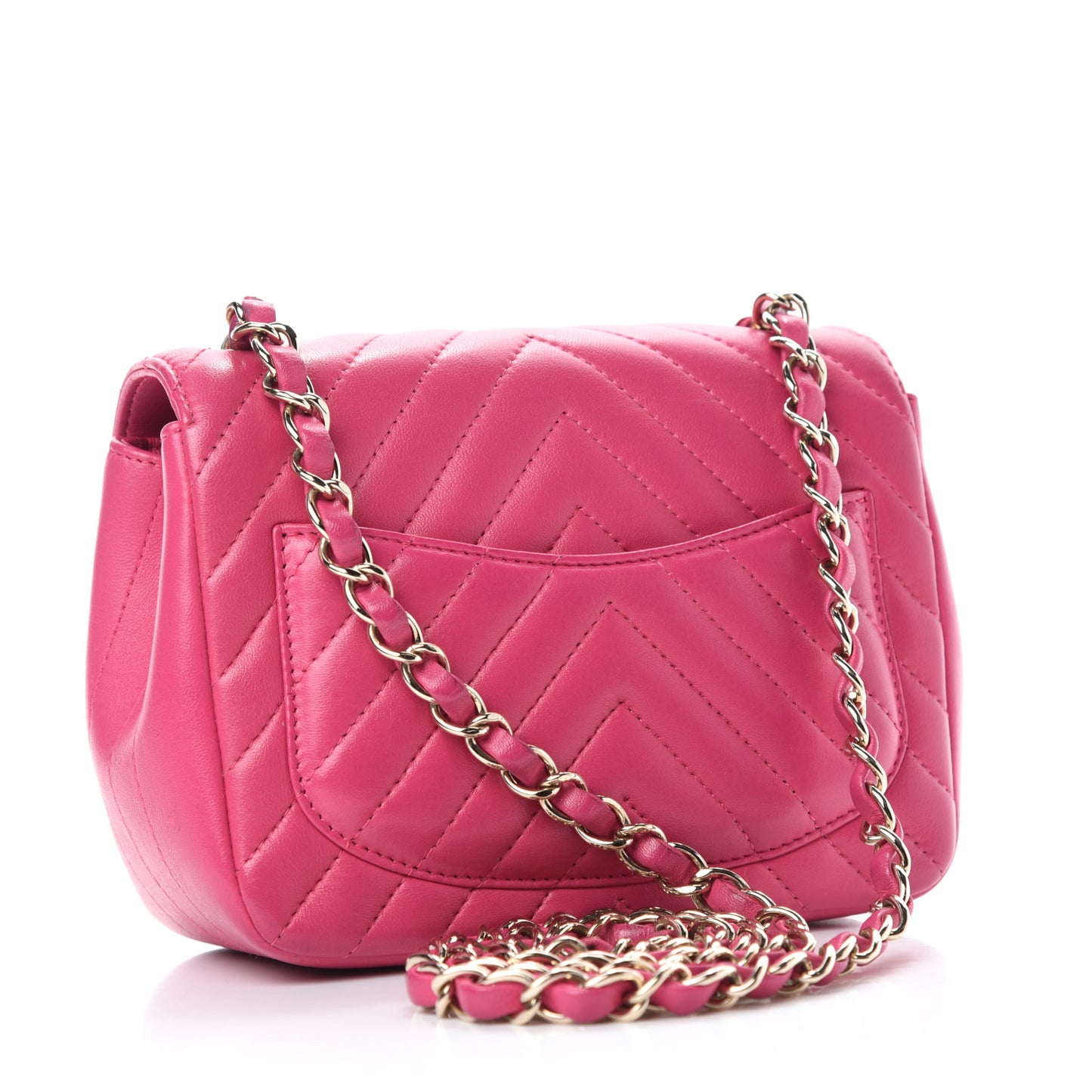 Lambskin Chevron Quilted Mini Square Flap Fuchsia