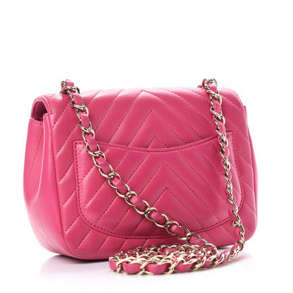 Chanel Lambskin Chevron Quilted Mini Square Flap Fuchsia 3 of 12