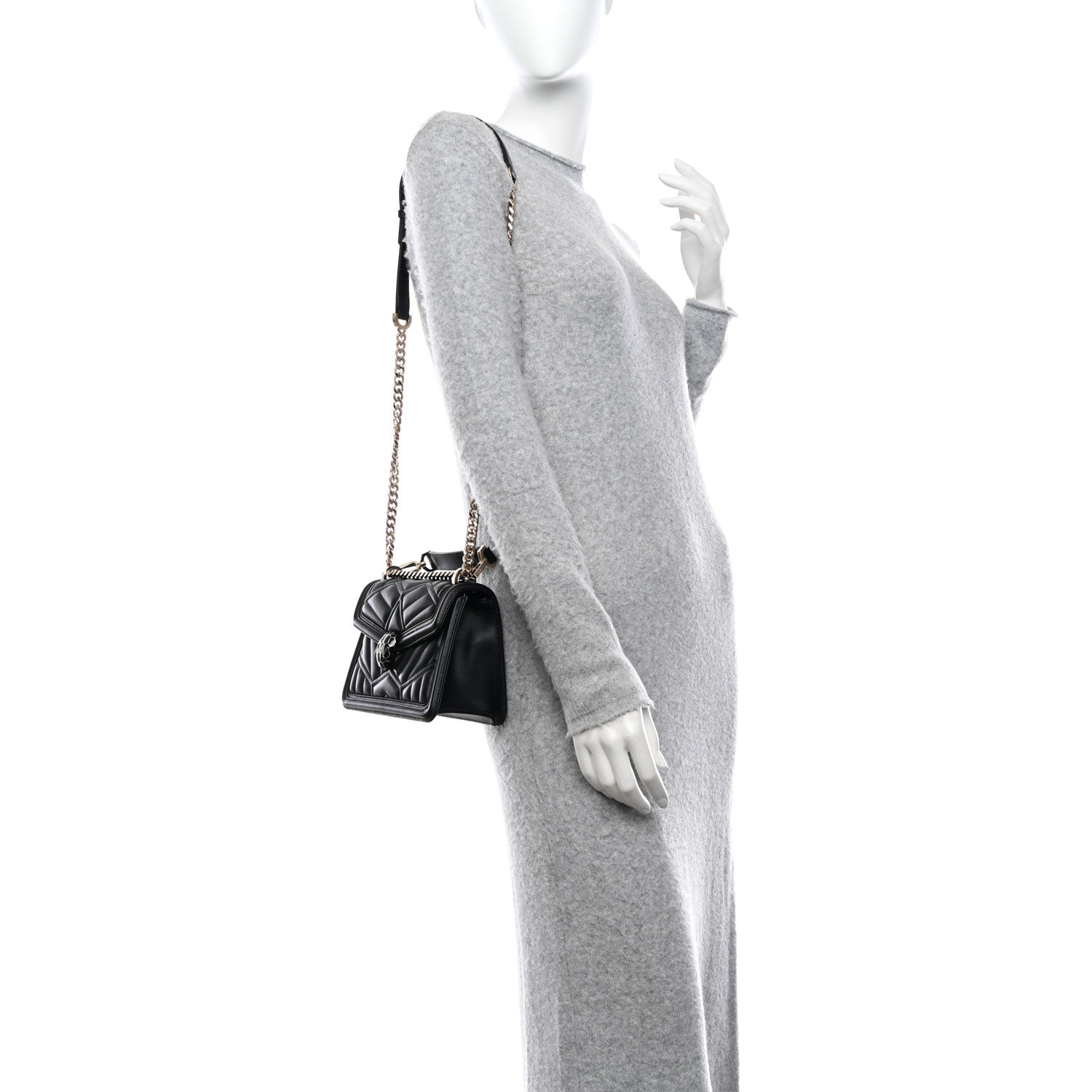Bulgari Smooth Calfskin Quilted Serpenti Forever Diamond Maxi Framed Shoulder Bag Black 2 of 10