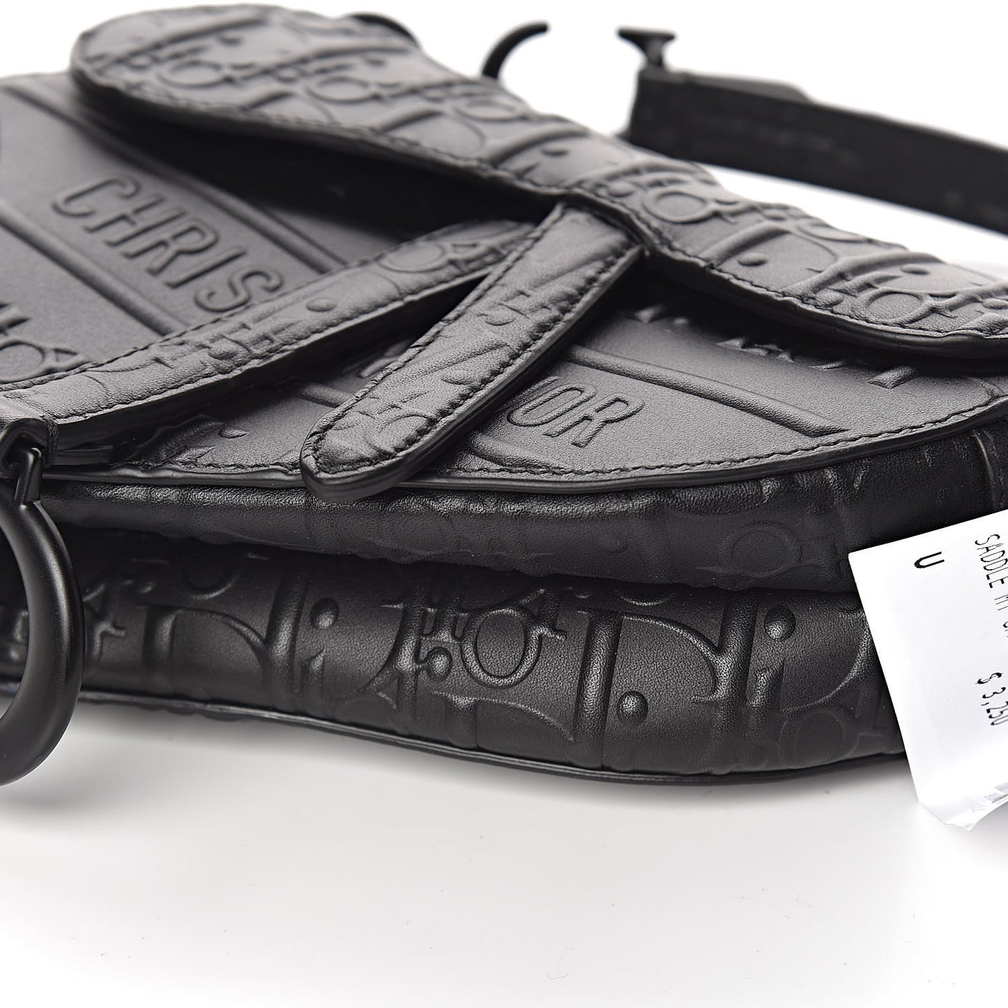 Calfskin Embossed Oblique Mini Saddle Bag Black