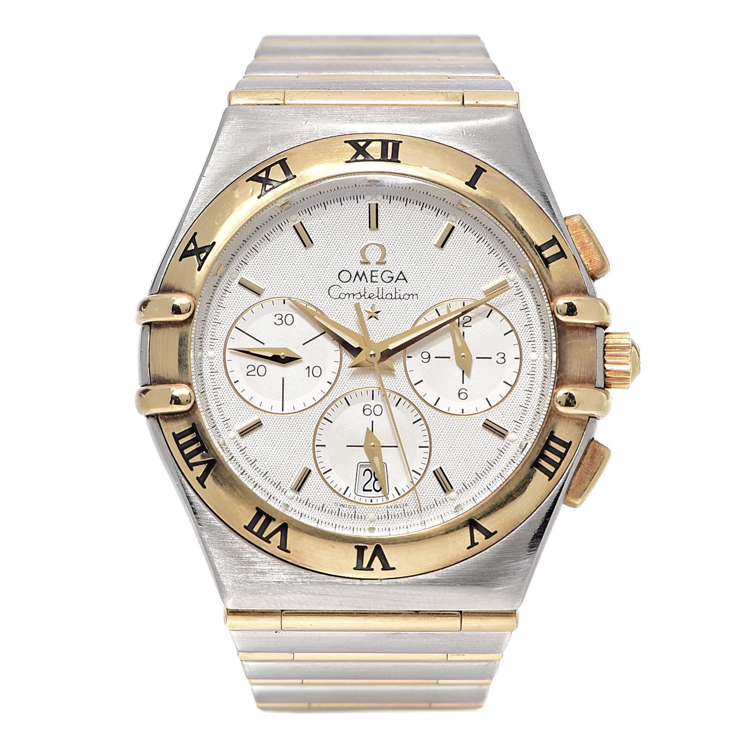 Omega Stainless Steel 18K Yellow Gold 37mm Constellation Chronograph Quartz Watch White 1242.30.00 1 of 6