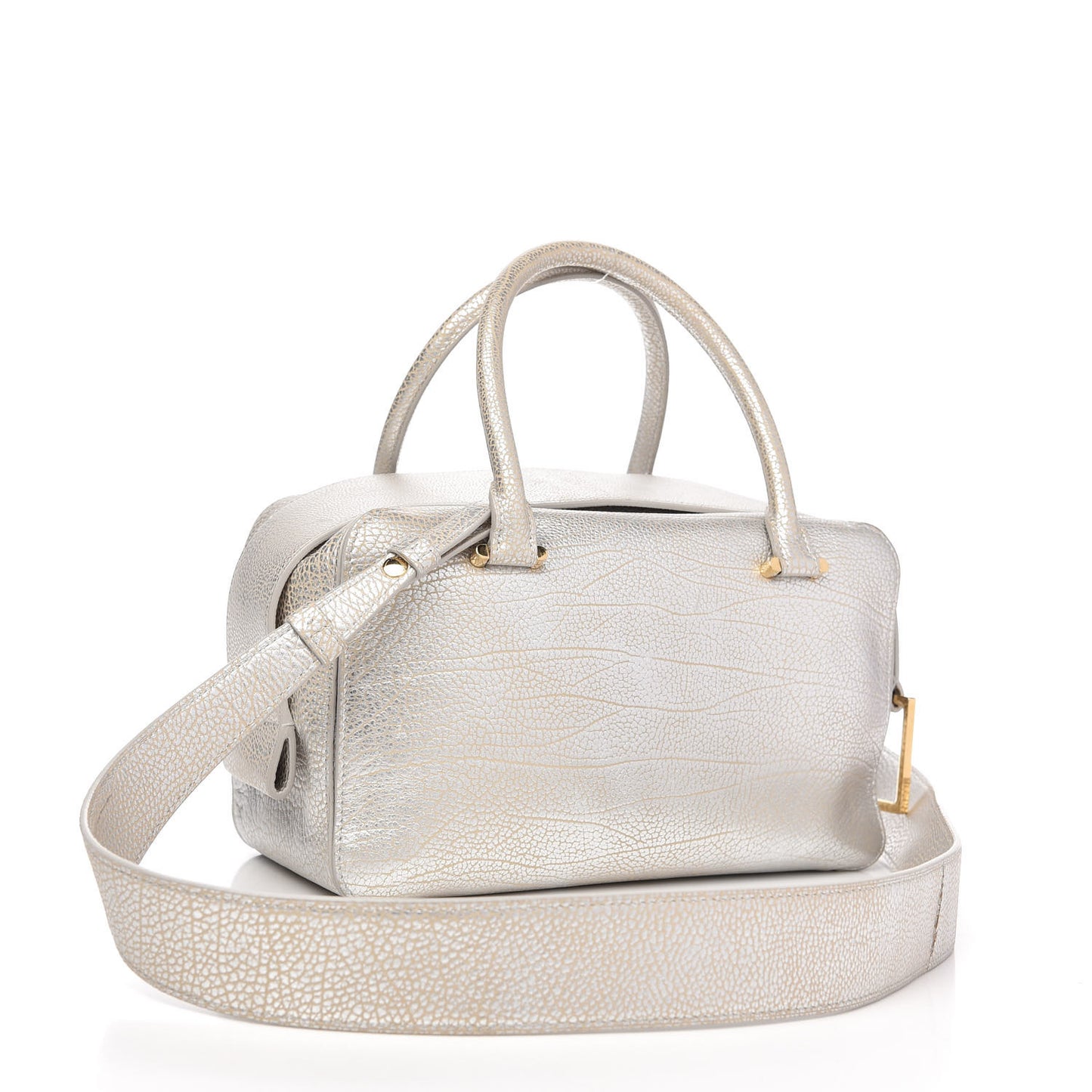Metallic Crispy Calfskin Cool Box Satchel Antique Silver