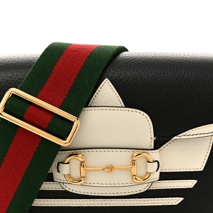 Gucci X ADIDAS Textured Dollar Calfskin Web Trefoil Mini Horsebit 1955 Shoulder Bag Black Off White 8 of 10