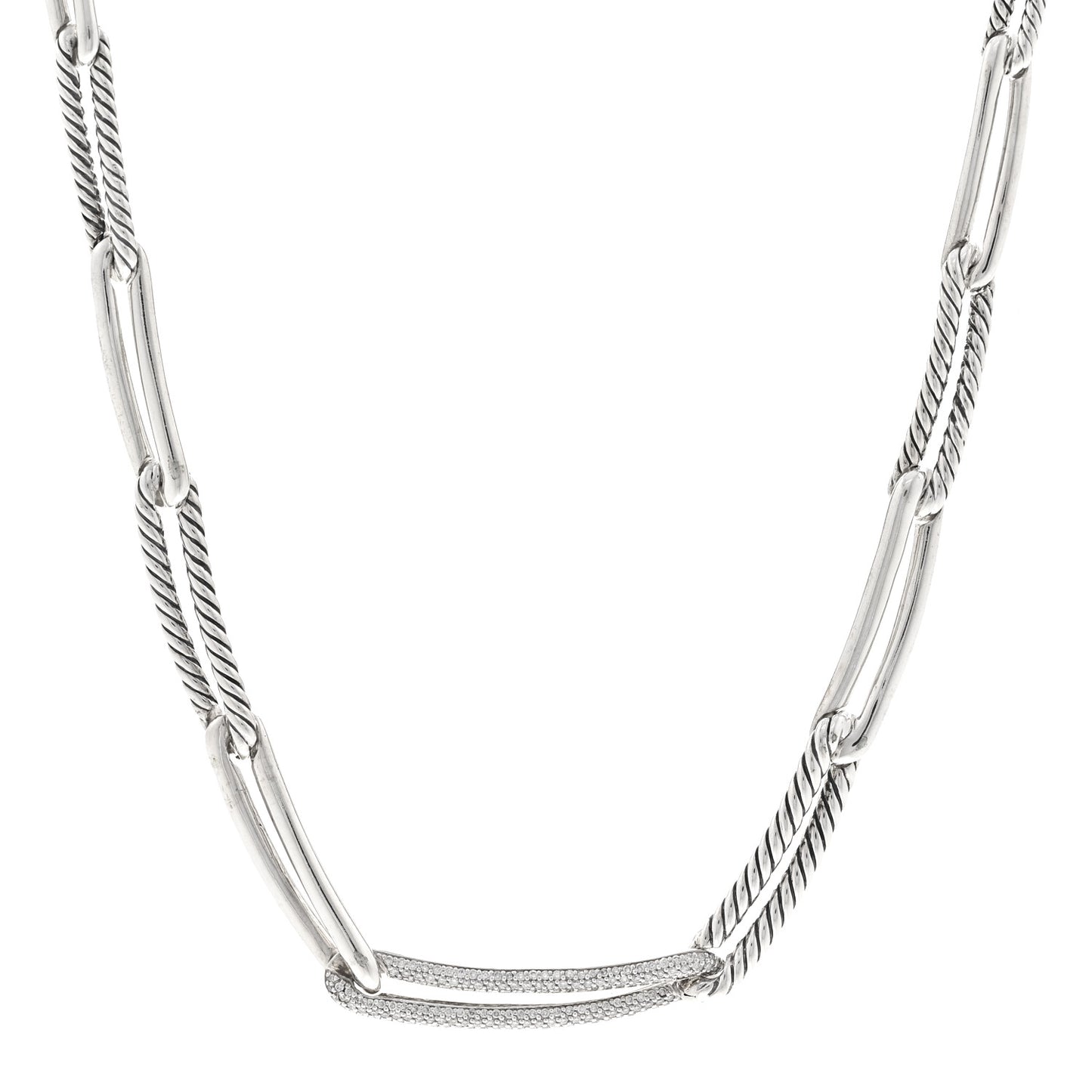 Sterling Silver Diamond Wellesley Chain Link Necklace