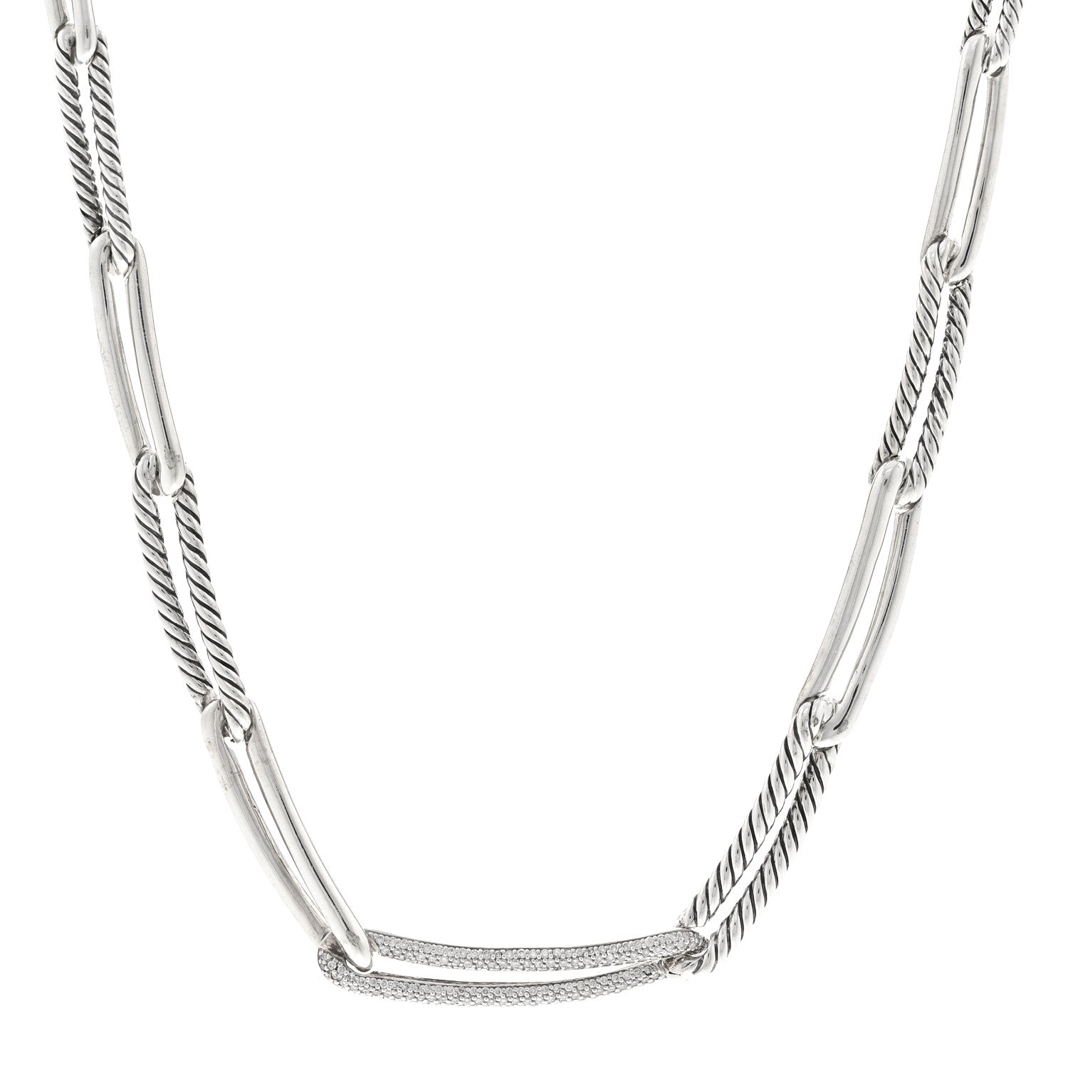 David Yurman Sterling Silver Diamond Wellesley Chain Link Necklace 1 of 5