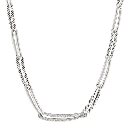 David Yurman Sterling Silver Diamond Wellesley Chain Link Necklace 1 of 5