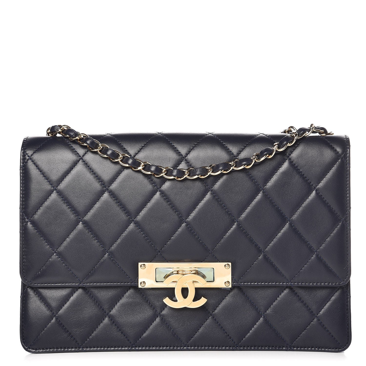 Chanel Lambskin Quilted Large Golden Class Flap Navy 1 of 8