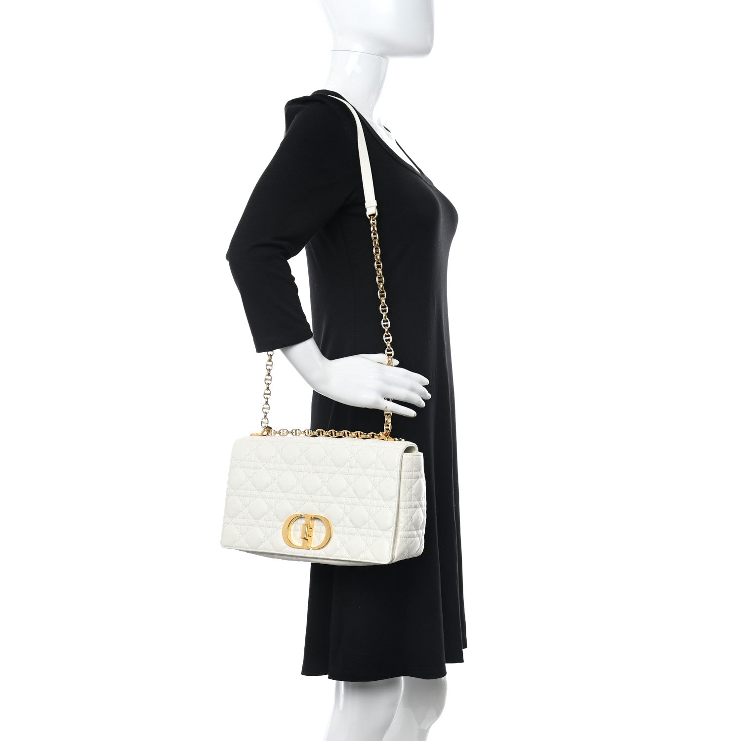 Christian Dior Grained Calfskin Cannage Large Caro Bag Latte 2 of 10