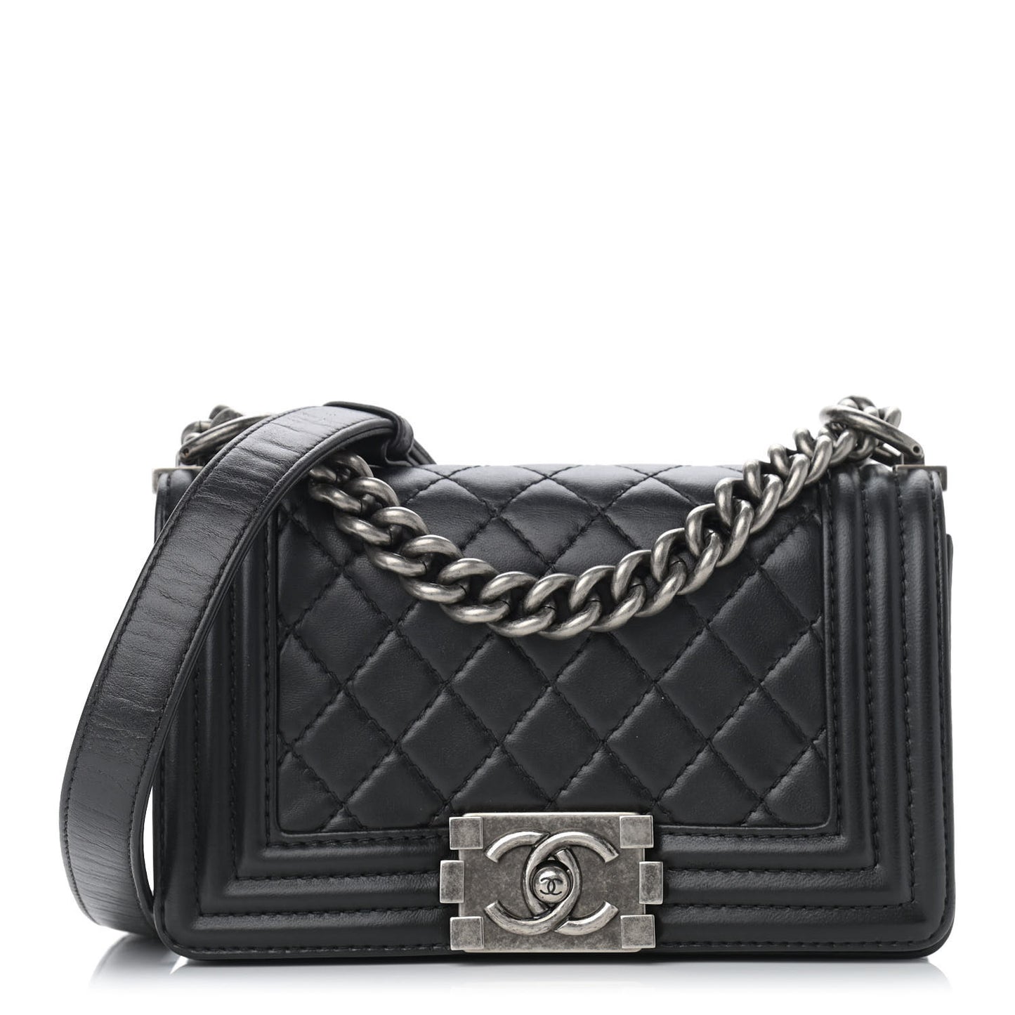 Calfskin Quilted Small Boy Flap Black