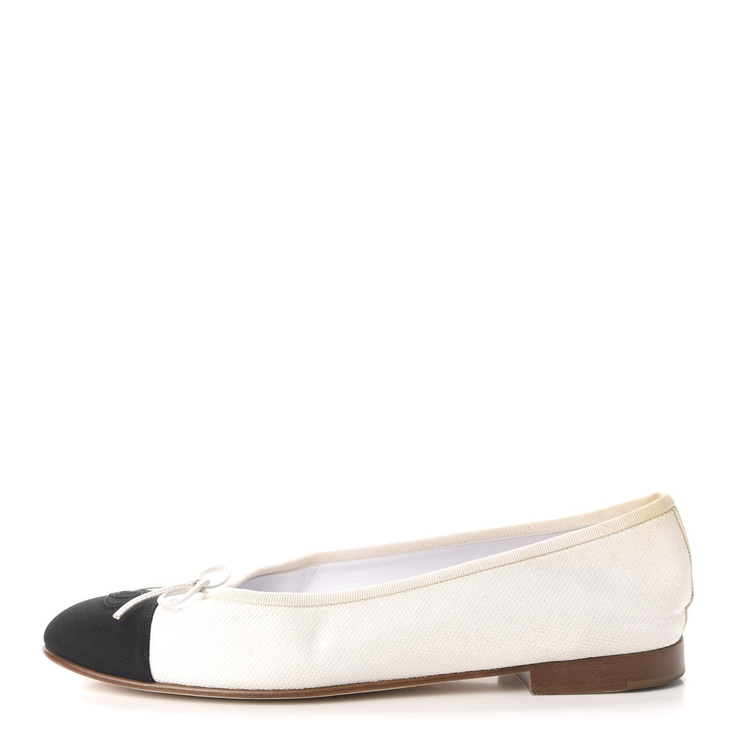 Fabric Glitter Grosgrain Cap Toe CC Ballerina Flats 41 White Black