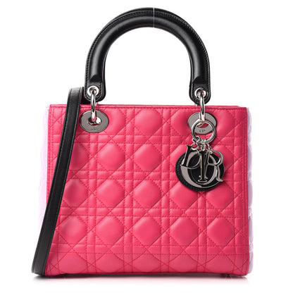 Christian Dior Lambskin Cannage Medium Tri-Color Lady Dior Fuchsia Anemone Black 1 of 11